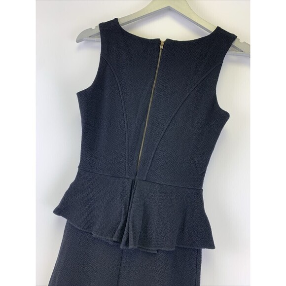 Ganni Peplum Sheath Dress Black Crepe V-Neck Knee Sleeveless Back Zip Womens XS - Picture 7 of 13
